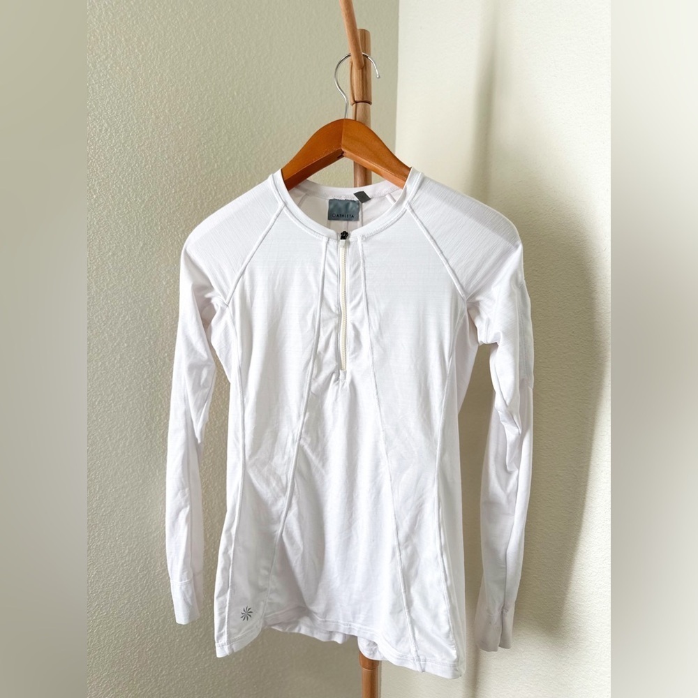 Athleta White Half Zip-Up Long Sleeve Sport Shirt Top Size Small